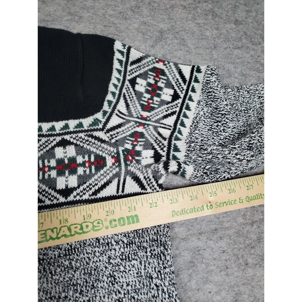 Chaps Men's Grey Geometric Long Sleeve Sweater Button High Neck Casual Size L